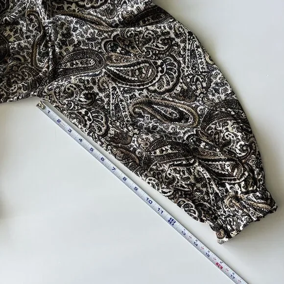 Michael Kors Womens Size 2X Blouse Paisley Print Long Sleeve Husk Tan Cream NWT - Picture 8 of 10